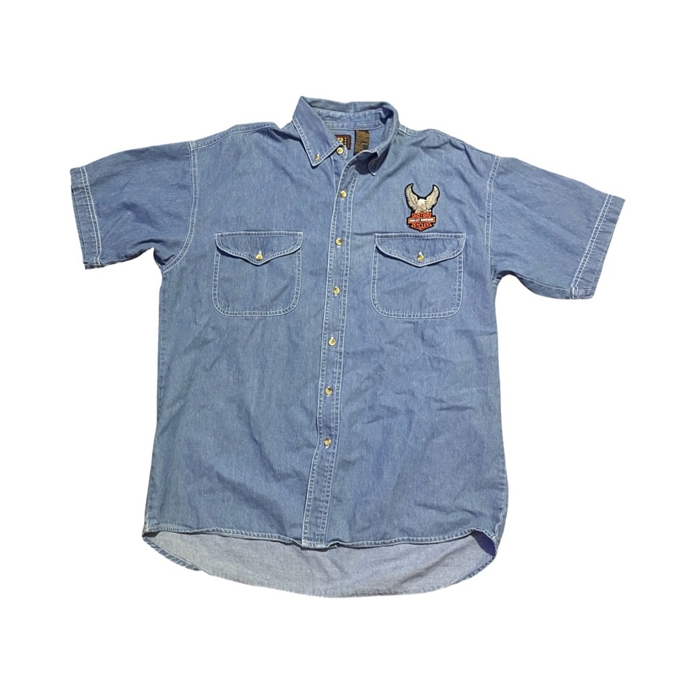 Harley Davison‎ Patch Denim Shirt 100% Cotton  vintage faded glory men's size L